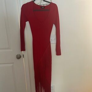 Hera Collection Red V-Neck Long Sleeve Bodycon Maxi Dress